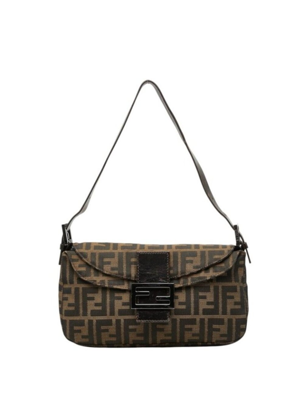 Fendi Zucca Mamma Baguette Shoulder Bag Brown Canvas Leather